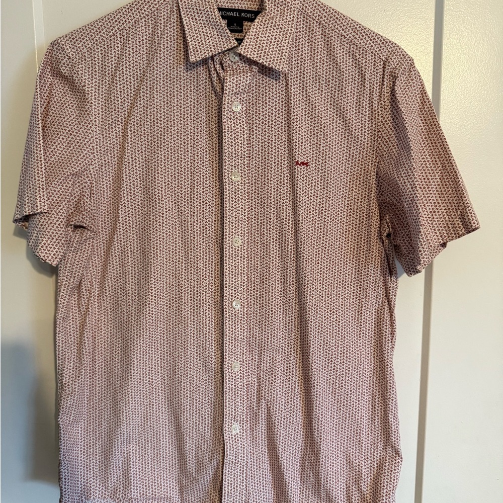Michael Kors Men's Red and White Patterned Shirt